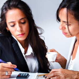 Two women working on a budget