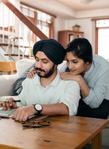 Family working on budget together